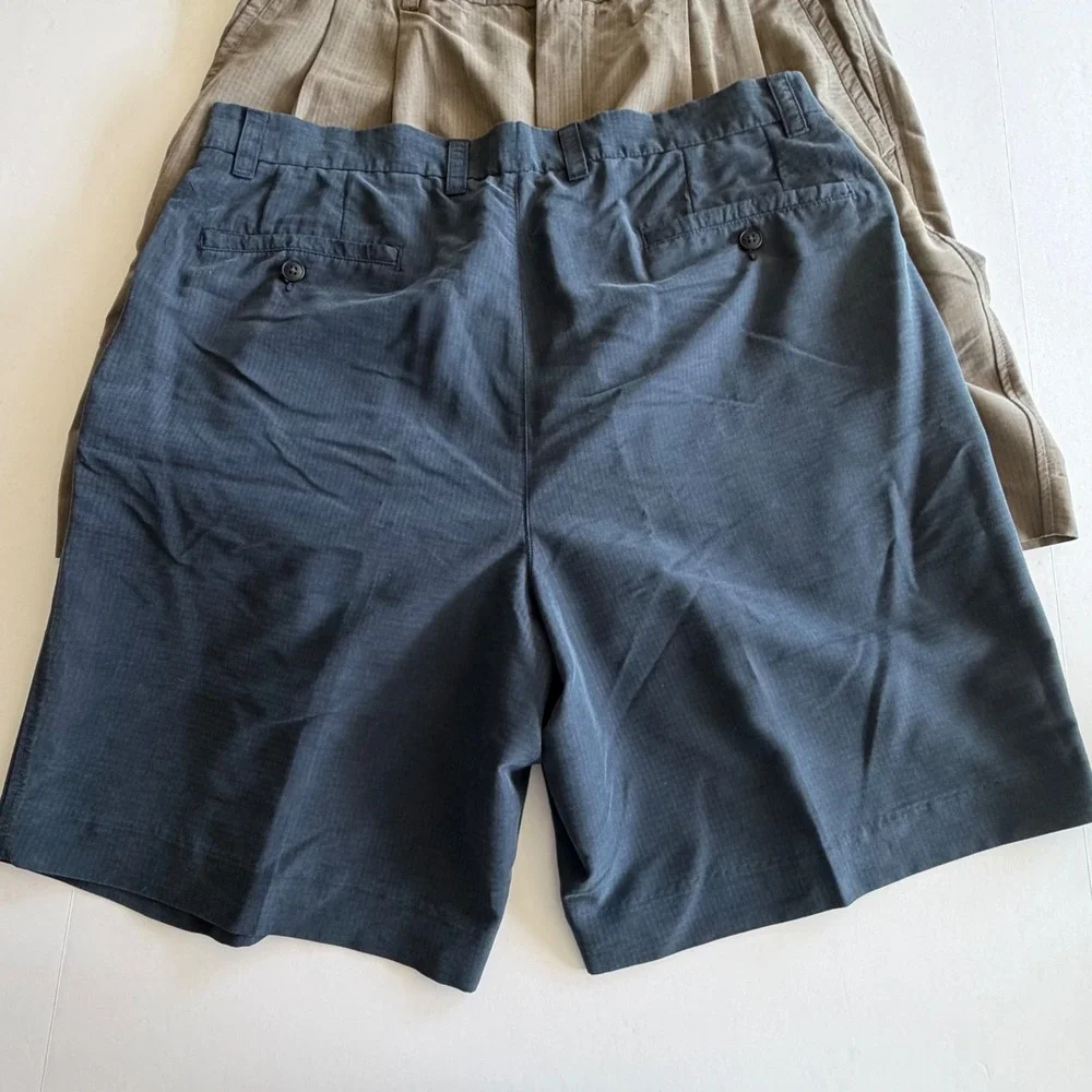 Turnbury Mens Pleated Shorts 36 Bundle Navy Blue‎ Taupe Brown Rayon Blend 2 Pack